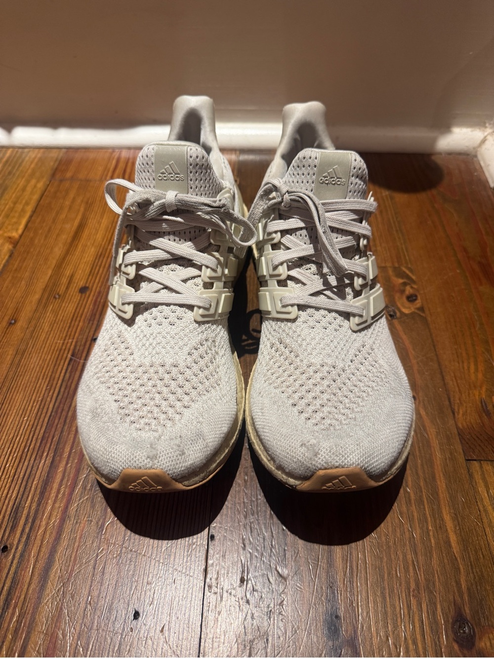adidas UltraBoost Knit Sneakers - Off-White with Tan Accents